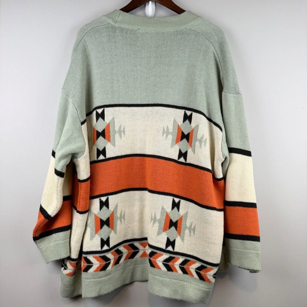 Wrangler Retro Open Knit Cardigan Women XXL Southwestern Cowgirl Cabin Aztec